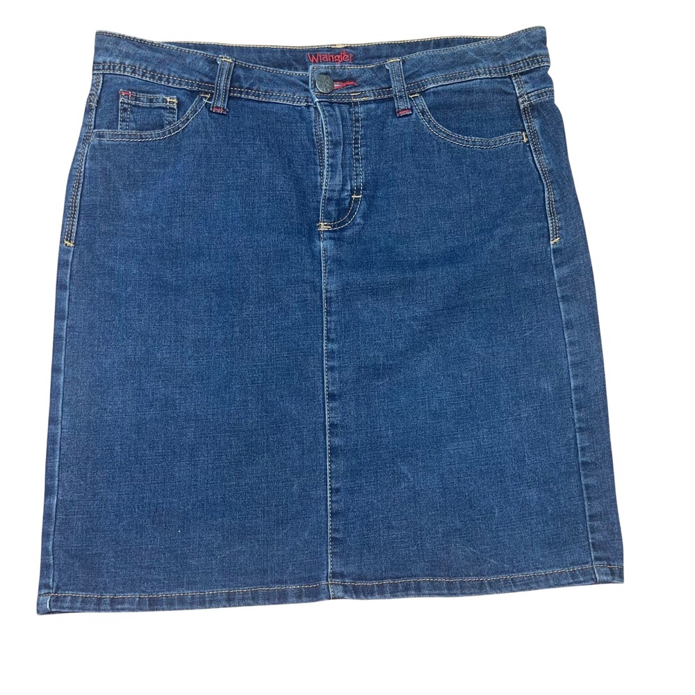 Vintage Y2K Wrangler Denim Jean Skirt Women's Blue 5-Pocket Classic Mid-Length‎